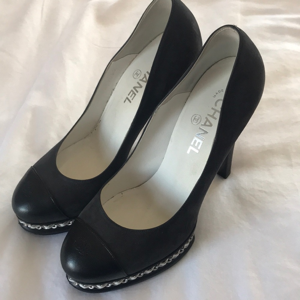 Chanel platform pumps with chain and white detail